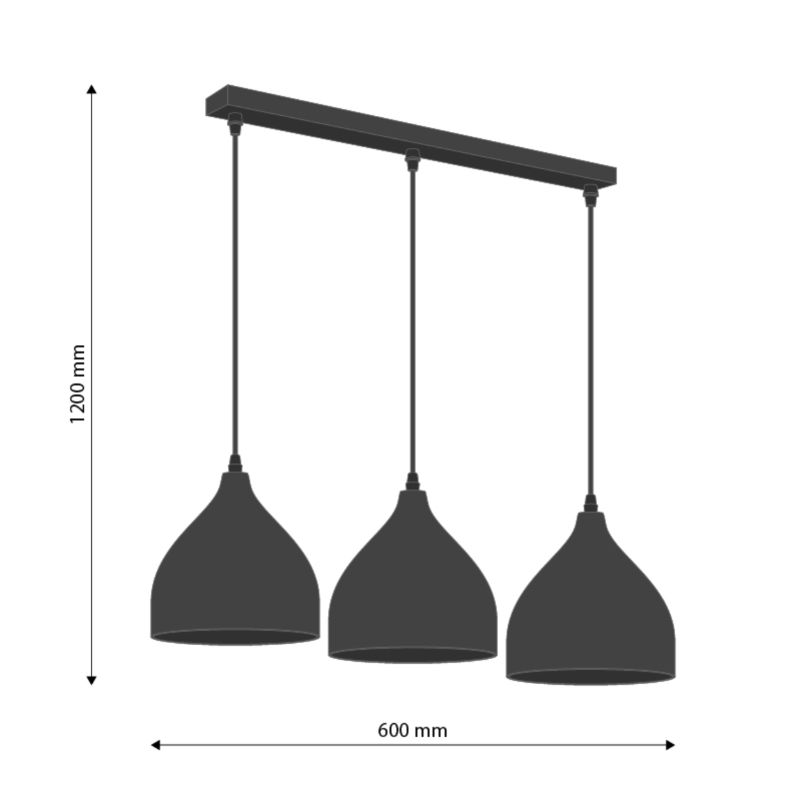 Lampa wisząca, DPM, 3 x E27, czarna, 1szt