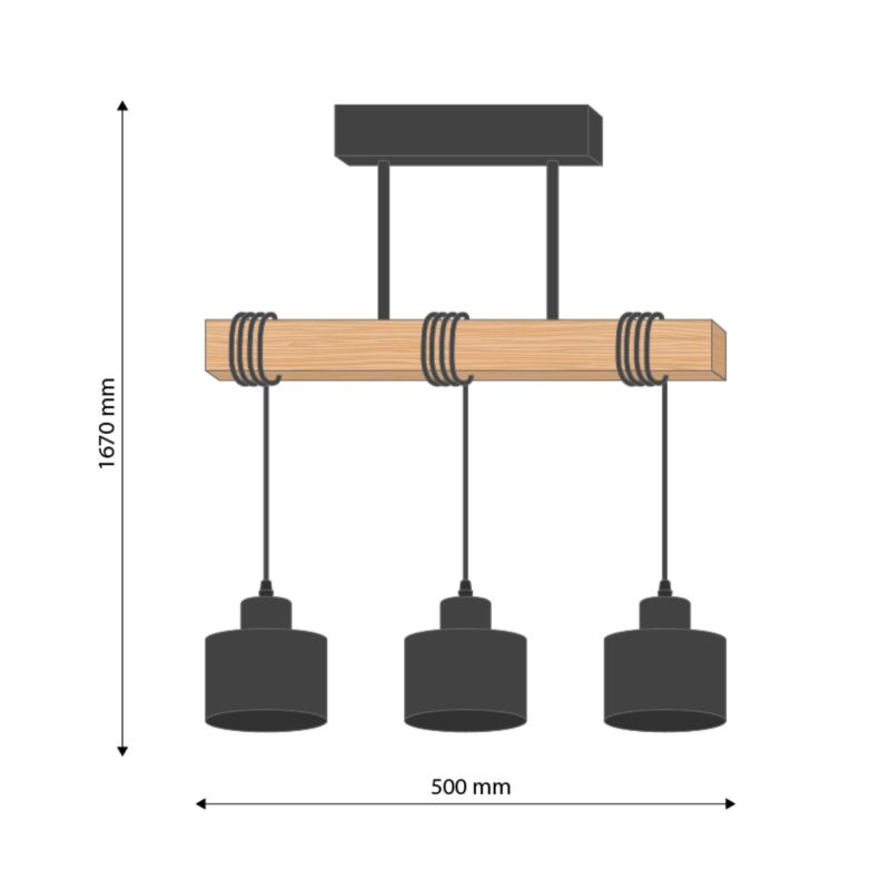 Lampa wisząca, DPM, 3 x E27, czarna, 1szt