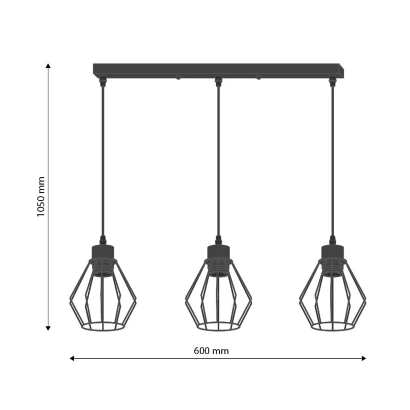 Lampa wisząca, DPM,  3xE27, czarna, 1szt