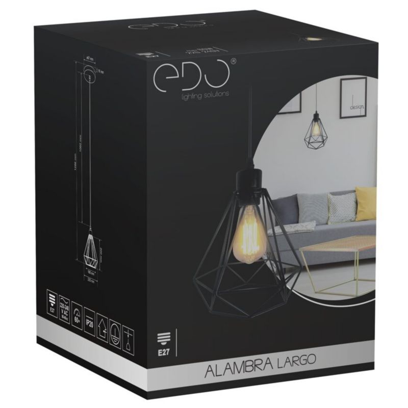 Lampa wisząca Edo Loft Alambra Largo E27 czarna, industrialna EDO777193  1 szt.