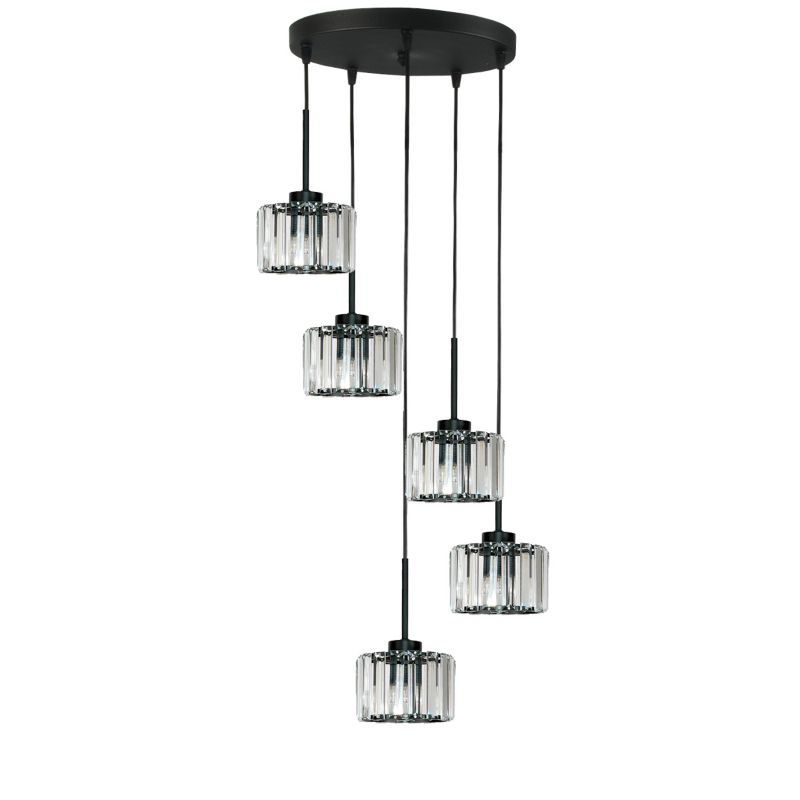 Lampa wisząca EDYLIT glamour kaskada 5xE27 kryształowe klosze czarna nowoczesna nad stół OMENA 14-950 1 szt.