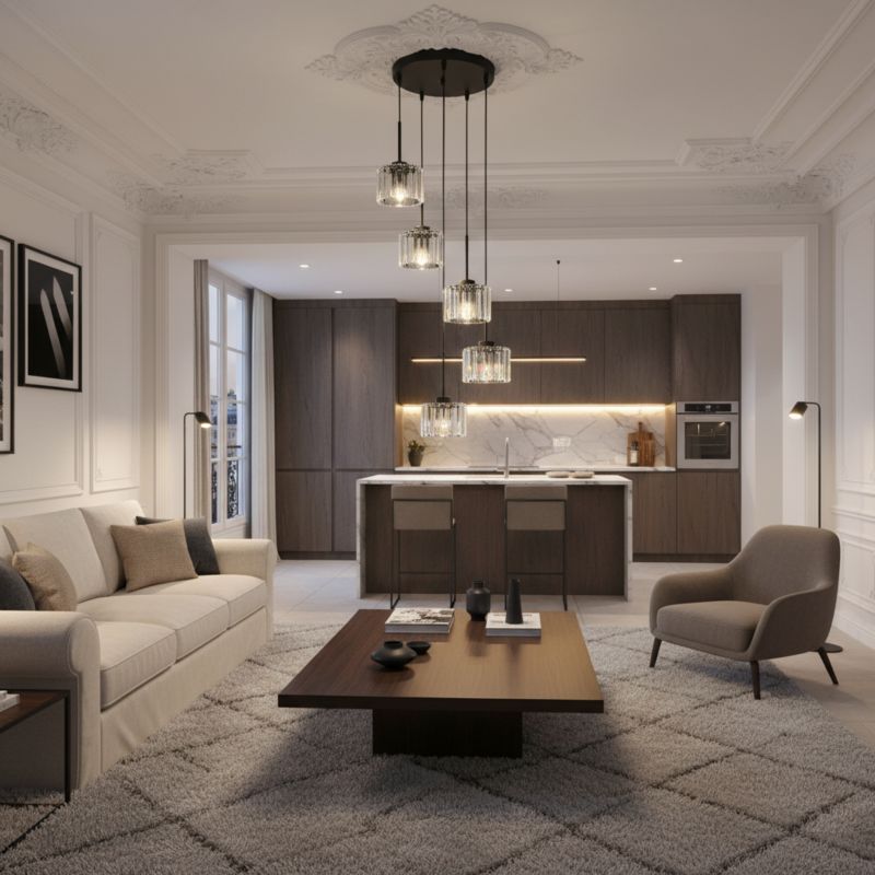 Lampa wisząca EDYLIT glamour kaskada 5xE27 kryształowe klosze czarna nowoczesna nad stół OMENA 14-950 1 szt.