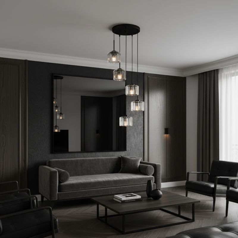 Lampa wisząca EDYLIT glamour kaskada 5xE27 kryształowe klosze czarna nowoczesna nad stół OMENA 14-950 1 szt.