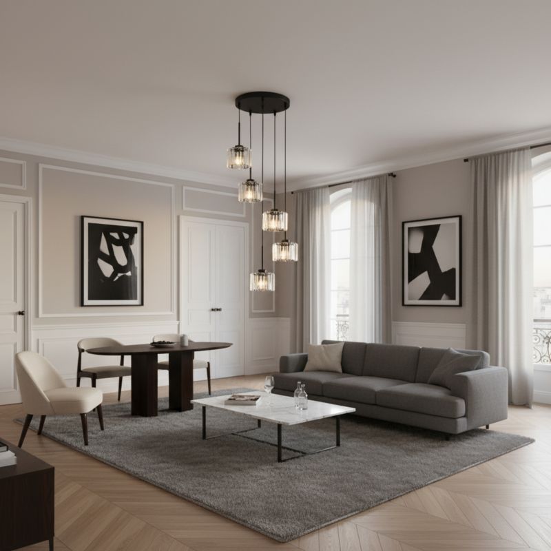 Lampa wisząca EDYLIT glamour kaskada 5xE27 kryształowe klosze czarna nowoczesna nad stół OMENA 14-950 1 szt.