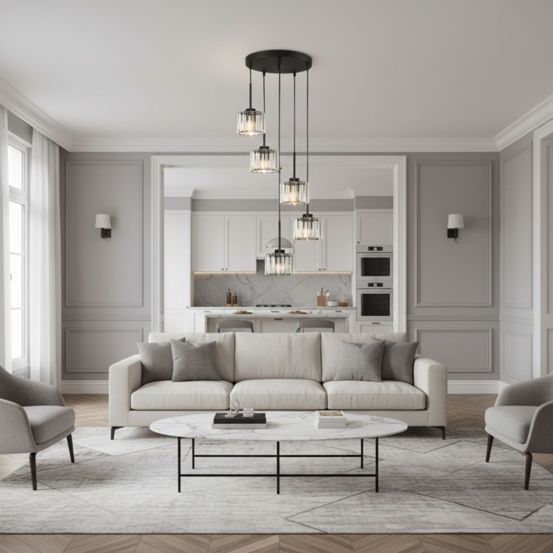 Lampa wisząca EDYLIT glamour kaskada 5xE27 kryształowe klosze czarna nowoczesna nad stół OMENA 14-950 1 szt.