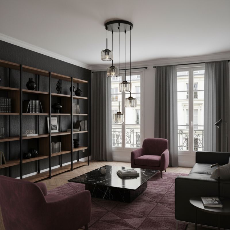 Lampa wisząca EDYLIT glamour kaskada 5xE27 kryształowe klosze czarna nowoczesna nad stół OMENA 14-950 1 szt.