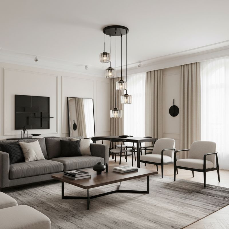Lampa wisząca EDYLIT glamour kaskada 5xE27 kryształowe klosze czarna nowoczesna nad stół OMENA 14-950 1 szt.