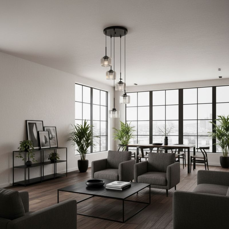 Lampa wisząca EDYLIT glamour kaskada 5xE27 kryształowe klosze czarna nowoczesna nad stół OMENA 14-950 1 szt.