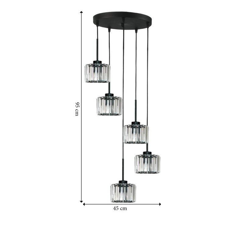 Lampa wisząca EDYLIT glamour kaskada 5xE27 kryształowe klosze czarna nowoczesna nad stół OMENA 14-950 1 szt.