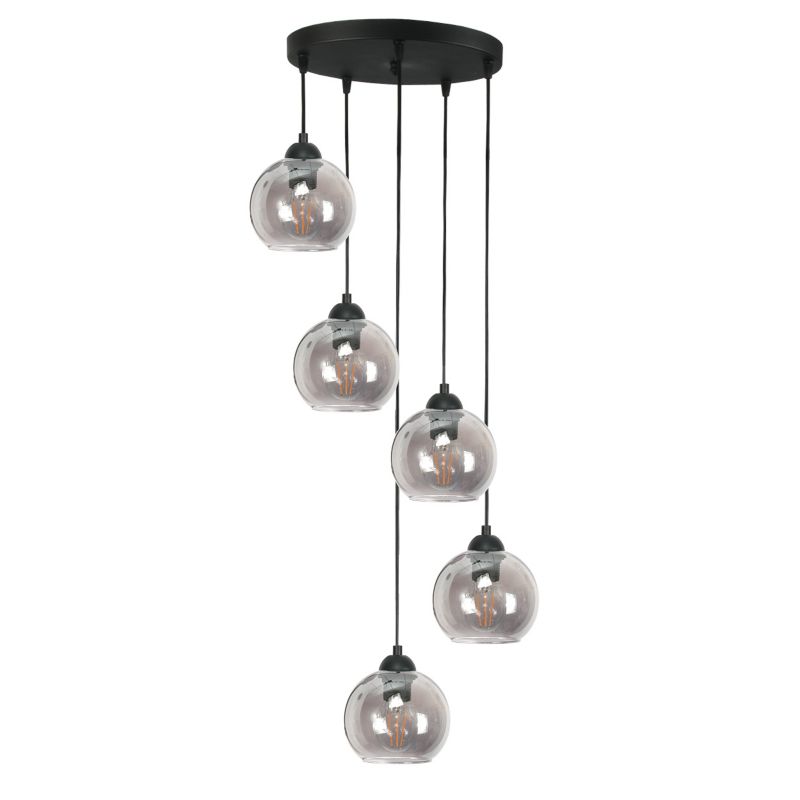 Lampa wisząca EDYLIT kaskada 5xE27 grafitowe klosze czarna loft industrialna VIGA 13-210 1 szt.