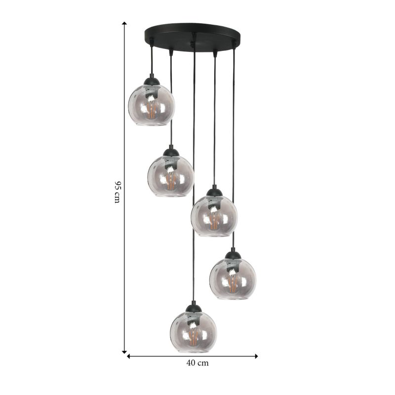 Lampa wisząca EDYLIT kaskada 5xE27 grafitowe klosze czarna loft industrialna VIGA 13-210 1 szt.