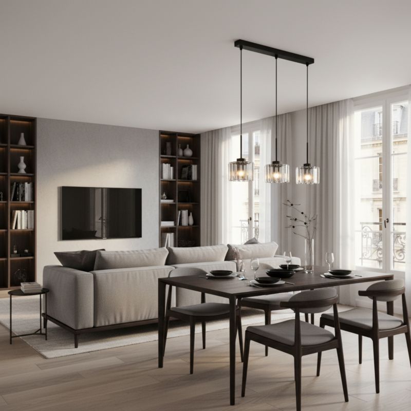 Lampa wisząca EDYLIT listwa 3xE27 czarna kryształowy klosz glamour OMENA 14-954 1 szt.