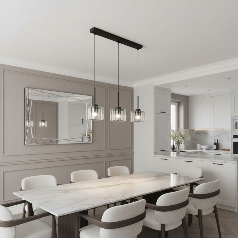 Lampa wisząca EDYLIT listwa 3xE27 czarna kryształowy klosz glamour OMENA 14-954 1 szt.