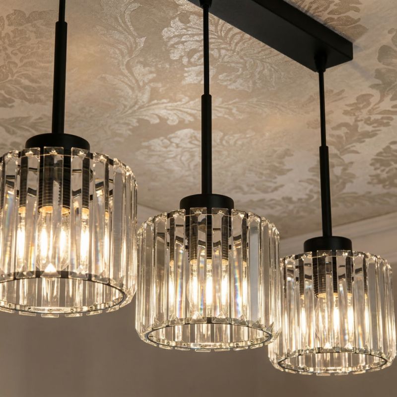 Lampa wisząca EDYLIT listwa 3xE27 czarna kryształowy klosz glamour OMENA 14-954 1 szt.