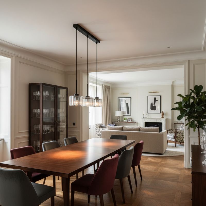 Lampa wisząca EDYLIT listwa 3xE27 czarna kryształowy klosz glamour OMENA 14-954 1 szt.