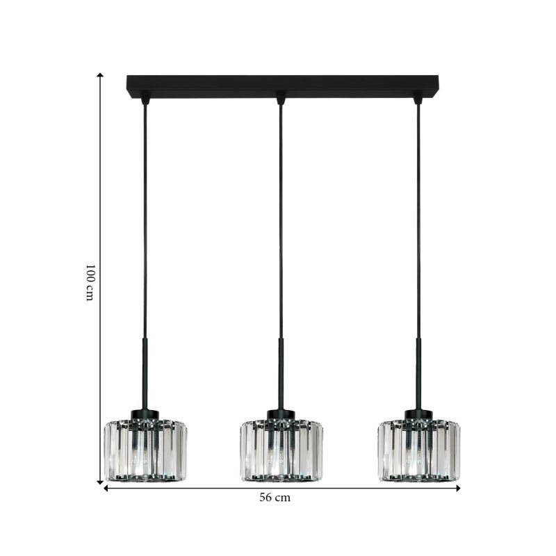 Lampa wisząca EDYLIT listwa 3xE27 czarna kryształowy klosz glamour OMENA 14-954 1 szt.