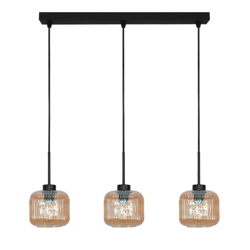 Lampa wisząca EDYLIT nad stół listwa 3xE27 bursztynowe klosze czarna loft industrial BEKA AMBER 15-014 1 szt.