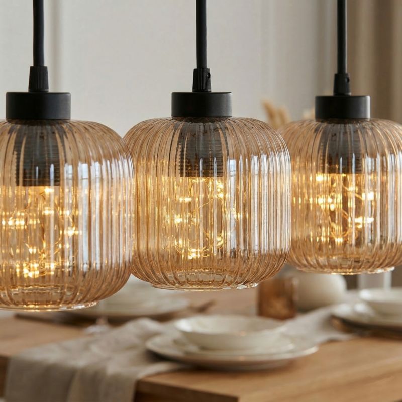 Lampa wisząca EDYLIT nad stół listwa 3xE27 bursztynowe klosze czarna loft industrial BEKA AMBER 15-014 1 szt.
