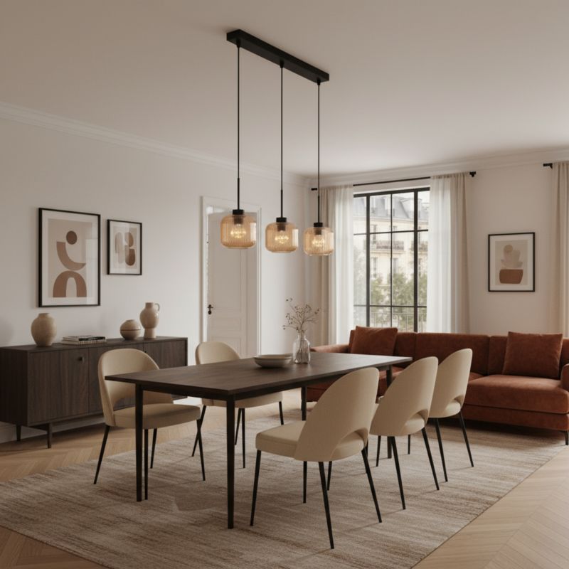Lampa wisząca EDYLIT nad stół listwa 3xE27 bursztynowe klosze czarna loft industrial BEKA AMBER 15-014 1 szt.
