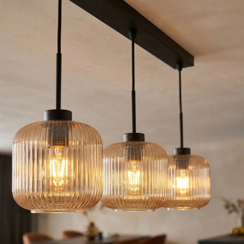 Lampa wisząca EDYLIT nad stół listwa 3xE27 bursztynowe klosze czarna loft industrial BEKA AMBER 15-014 1 szt.