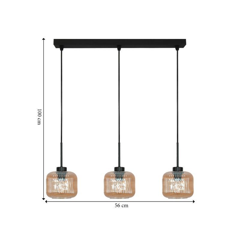 Lampa wisząca EDYLIT nad stół listwa 3xE27 bursztynowe klosze czarna loft industrial BEKA AMBER 15-014 1 szt.