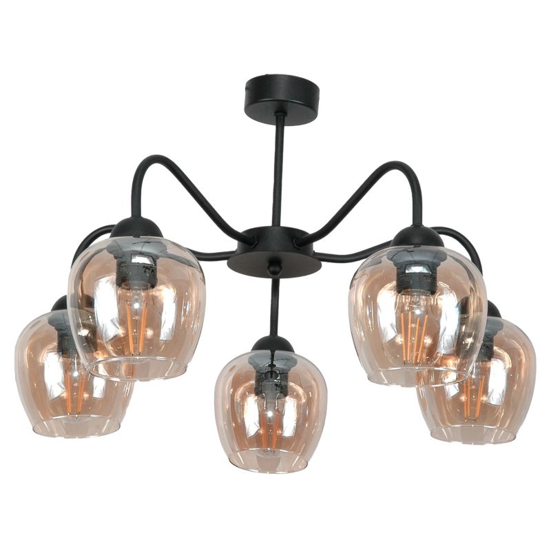 Lampa wisząca EDYLIT nowoczesna loft bursztynowe klosze 5xE27 sufitowa 15-220 INDI AMBER 1 szt.