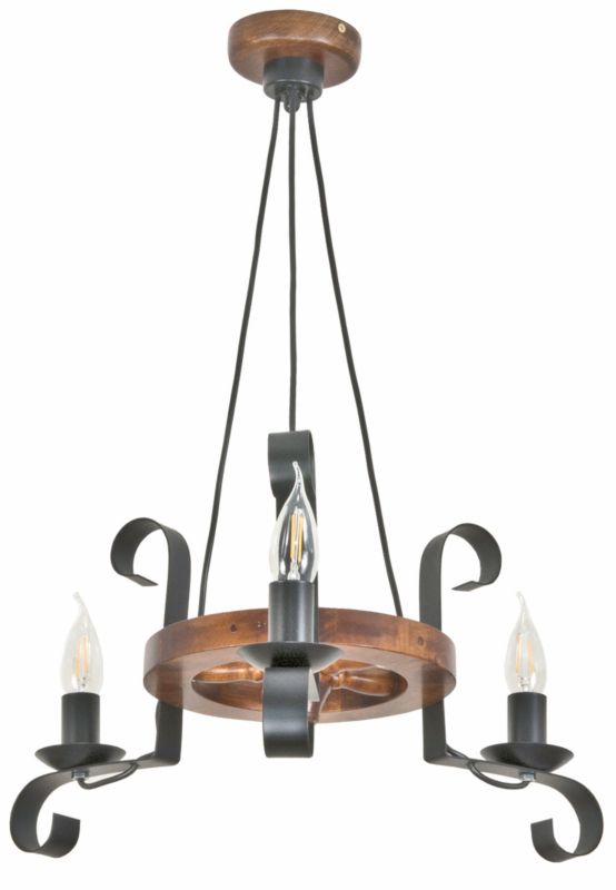 Lampa wisząca EDYLIT sufitowa okrągła żyrandol LED drewniana retro vintage 3xE14 ERNEST 11-922 1 szt.