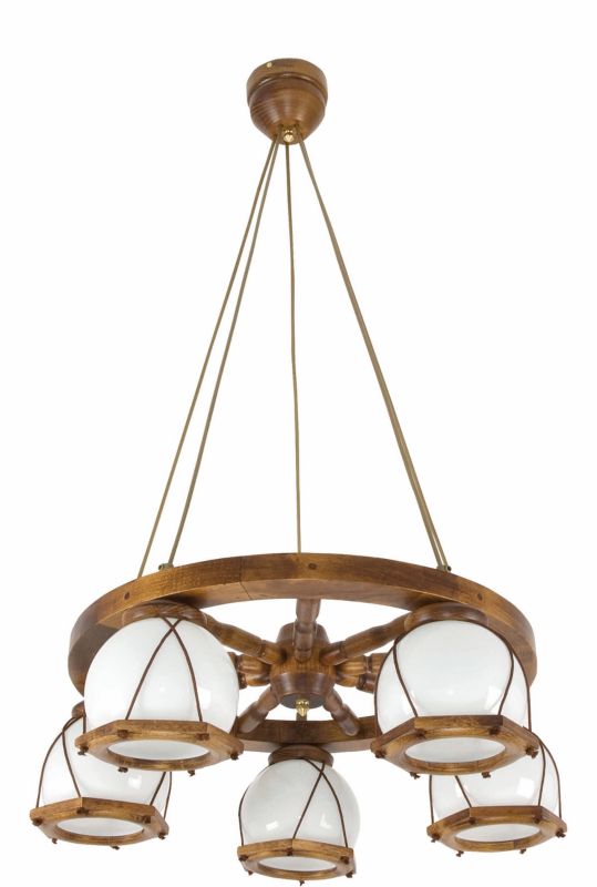 Lampa wisząca EDYLIT  sufitowa okrągła żyrandol retro drewniana vintage 5xE27 RETRO 2-020/5 1 szt.
