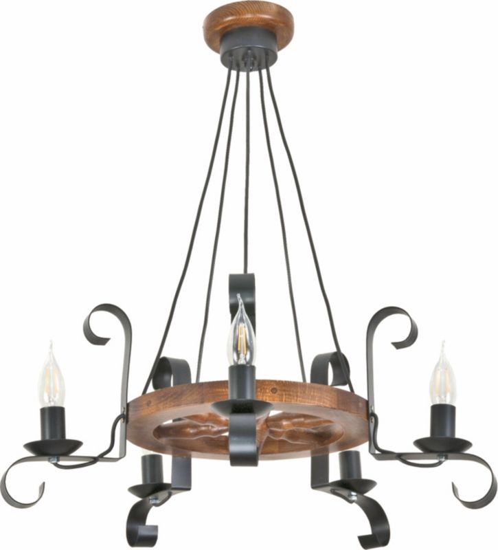 Lampa wisząca EDYLIT sufitowa okrągła żyrandol retro drewniany rustykalna 5xE14 ERNEST 11-920 1 szt.