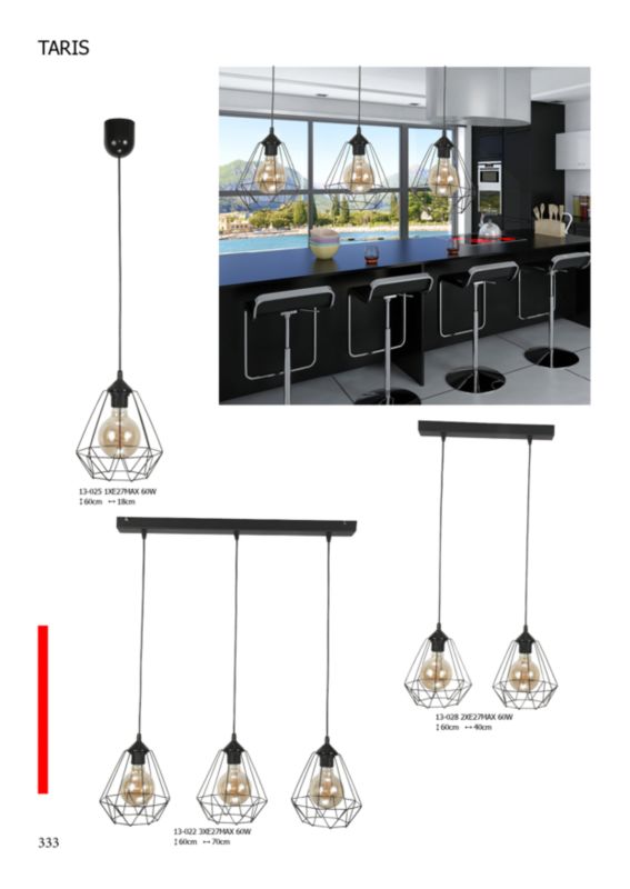 Lampa wisząca EDYLIT sufitowa zwis druciany klosz loft industrialna czarna 1xE27 TARIS 13-025 1 szt.