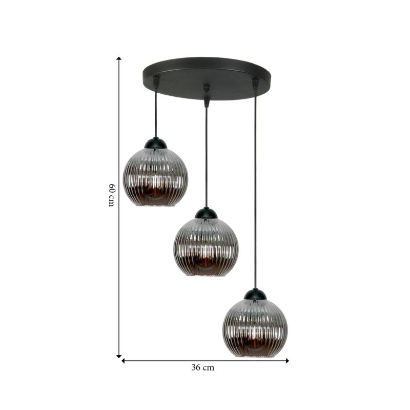 Lampa wisząca EDYLIT sufitowa zwis kaskada grafit klosz loft nowoczesna 3xE27 SFERA 15-052 1 szt.
