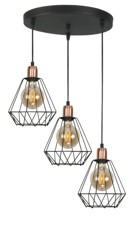 Lampa wisząca EDYLIT sufitowa zwis kaskada nad stół druciane klosze loft LED 3xE27 SALEN 14-578 1 szt.