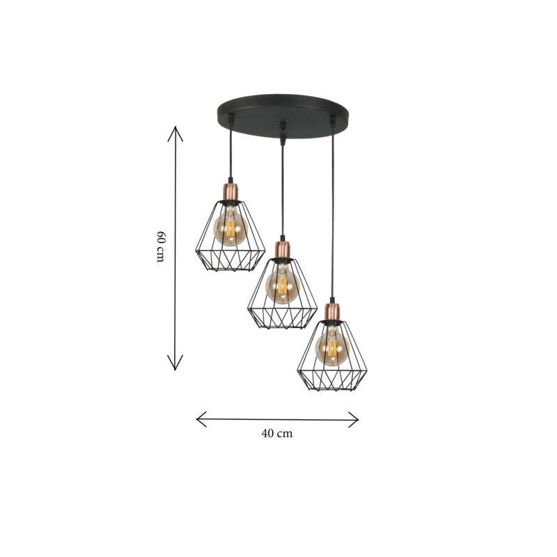 Lampa wisząca EDYLIT sufitowa zwis kaskada nad stół druciane klosze loft LED 3xE27 SALEN 14-578 1 szt.