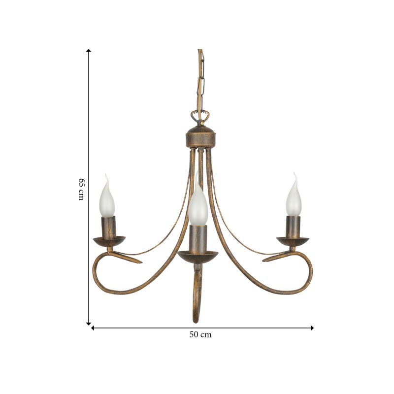 Lampa wisząca EDYLIT żyrandol 3xE14 stare złoto vintage do salonu ALFA 292 1 szt.