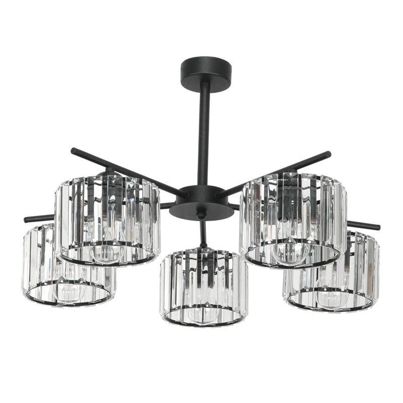 Lampa wisząca EDYLIT żyrandol 5xE27 z kryształkowymi kloszami czarna glamour nowoczesna APULLA 15-100 1 szt.