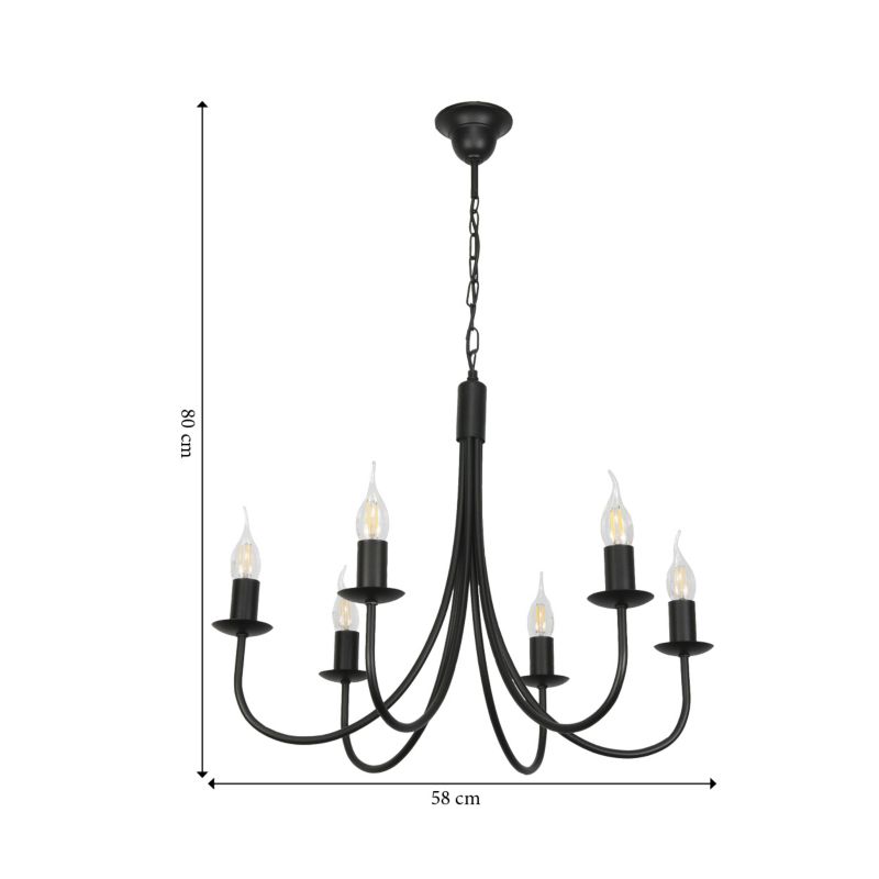 Lampa wisząca EDYLIT żyrandol 6xE14 czarna świecznikowa retro do salonu LUMEN NEGRO 14-886 1 szt.