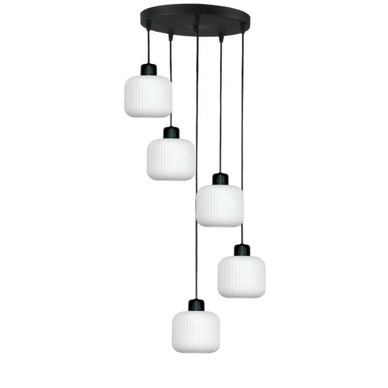 Lampa wisząca EDYLIT zwis sufitowa kaskada industrialna białe klosze loft 5xE27 BEKA BIANCO 14-960 1 szt.