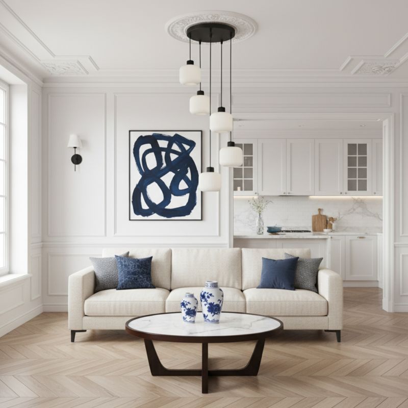 Lampa wisząca EDYLIT zwis sufitowa kaskada industrialna białe klosze loft 5xE27 BEKA BIANCO 14-960 1 szt.