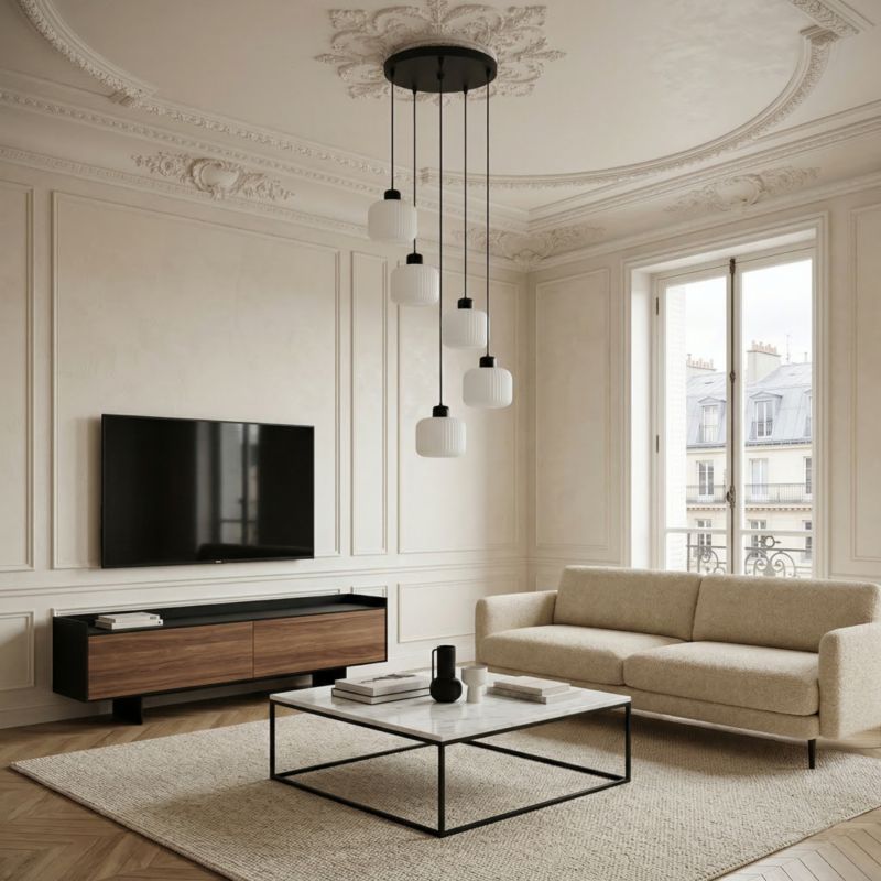 Lampa wisząca EDYLIT zwis sufitowa kaskada industrialna białe klosze loft 5xE27 BEKA BIANCO 14-960 1 szt.
