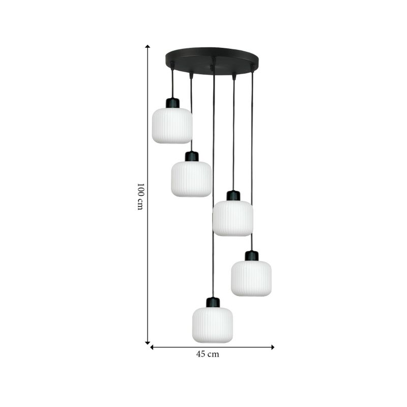 Lampa wisząca EDYLIT zwis sufitowa kaskada industrialna białe klosze loft 5xE27 BEKA BIANCO 14-960 1 szt.