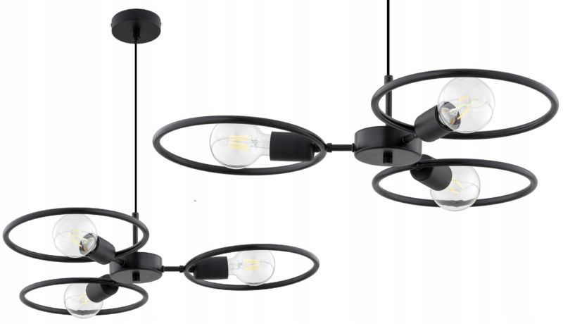 Lampa Wisząca Elko-Lighting  Zwis 3-Punktowy Regulowany Koło Ring Edison E27 czarny 1 szt
