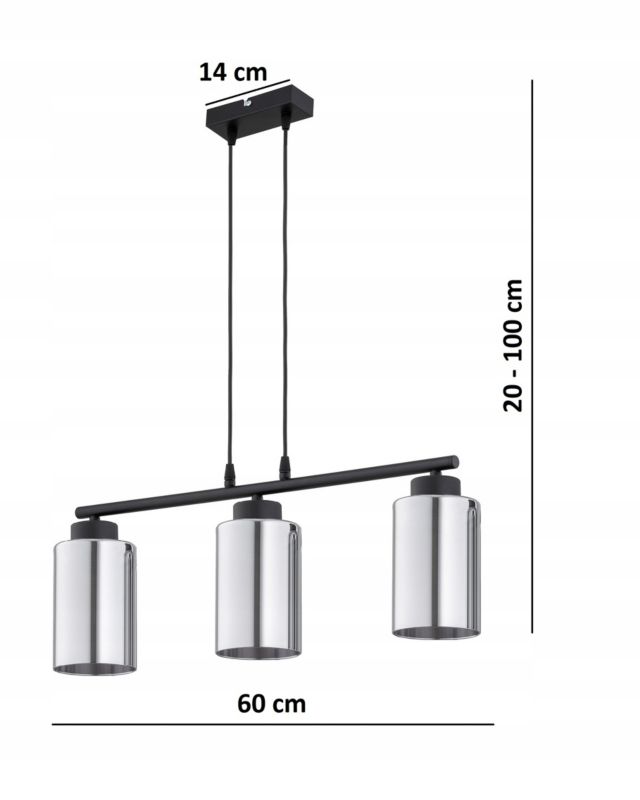 Lampa Wisząca Elko-Lighting  Zwis Nad Stół 3-Punktowy Tuba E27 czarny 1 szt