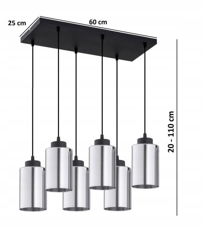 Lampa Wisząca Elko-Lighting Zwis Nad Stół 6-Punktowy Tuba E27 czarny 1 szt