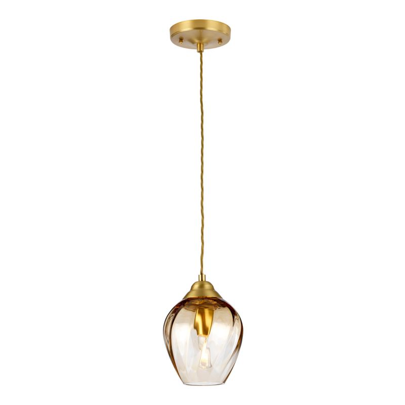 Lampa wisząca Elstead Tiber szczotkowany mosiądz - bursztynowe szkło wym: 219,2 x 17,5 x 17,5 cm 1xE27 x  1 szt.