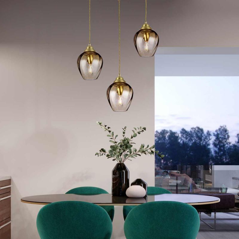 Lampa wisząca Elstead Tiber szczotkowany mosiądz - bursztynowe szkło wym: 219,2 x 17,5 x 17,5 cm 1xE27 x  1 szt.
