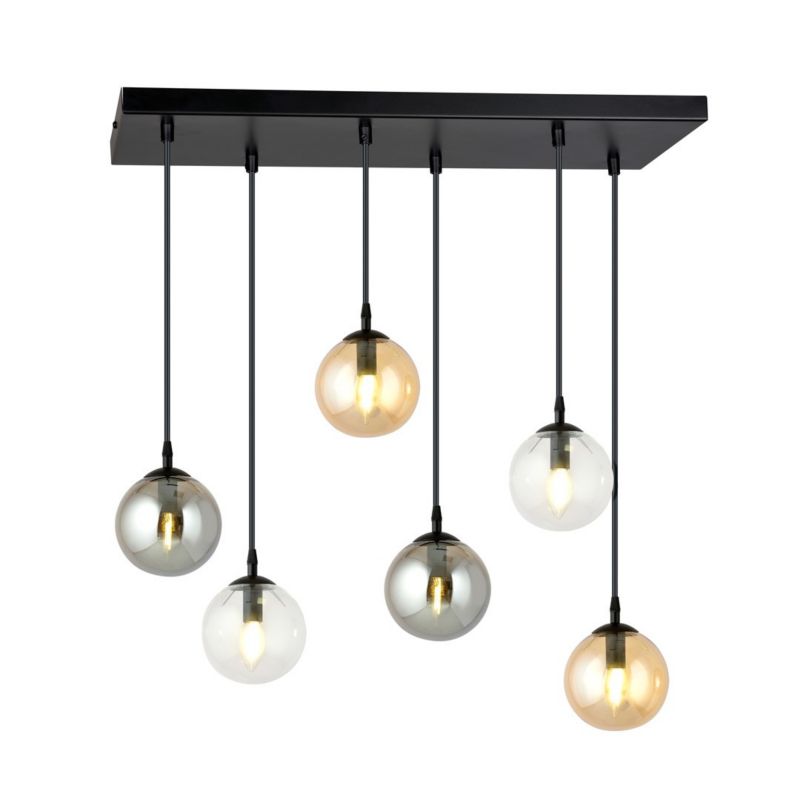 Lampa wisząca Emibig Cosmo czarna z wielokolorowymi kloszami szklane kule 6xE14 x 10W 1 szt.