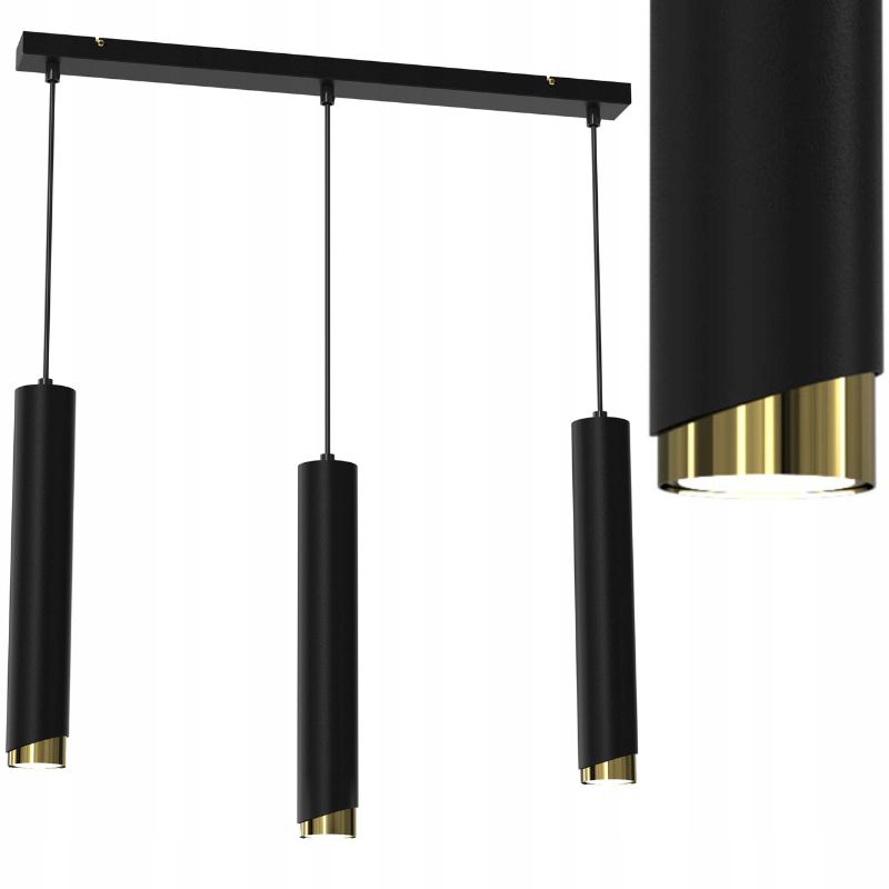 Lampa wisząca Ewilight listwa bevel tuba czarno złoty 3x Gu10 1szt
