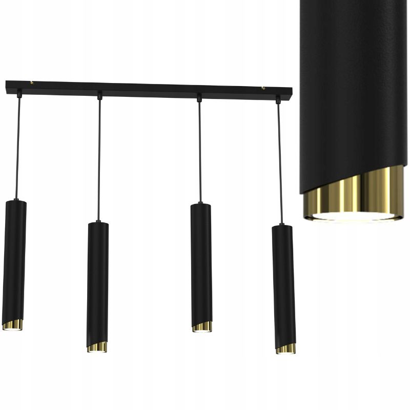 Lampa wisząca Ewilight listwa bevel tuba czarno złoty 4x Gu10 1szt