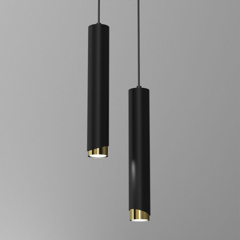 Lampa wisząca Ewilight na kole bevel tuba czarno złoty 2x Gu10 1szt