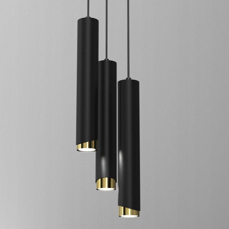 Lampa wisząca Ewilight na kole bevel tuba czarno złoty 3x Gu10 1szt